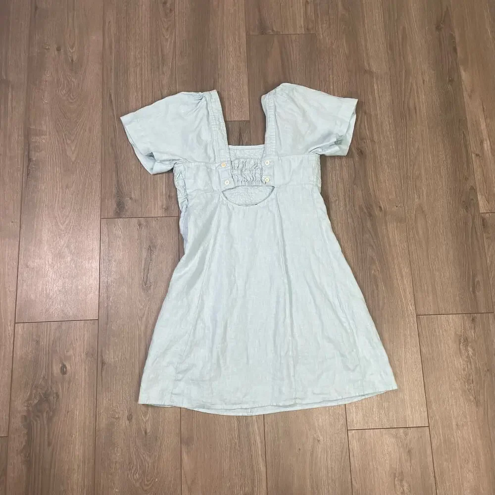 Madewell Square Neck 100% Linen Short Sleeve Mini Dress US Women's 14 Plus New